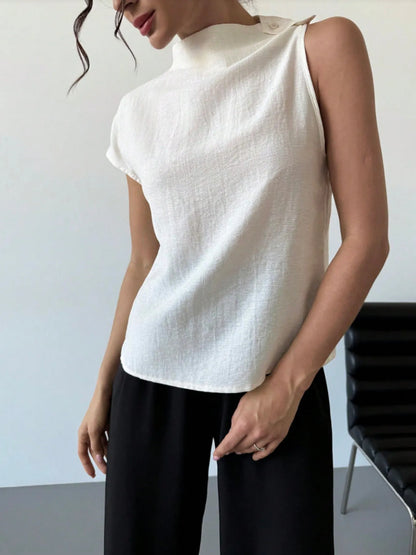Trendsi Mock Neck Solid Color Tank White
