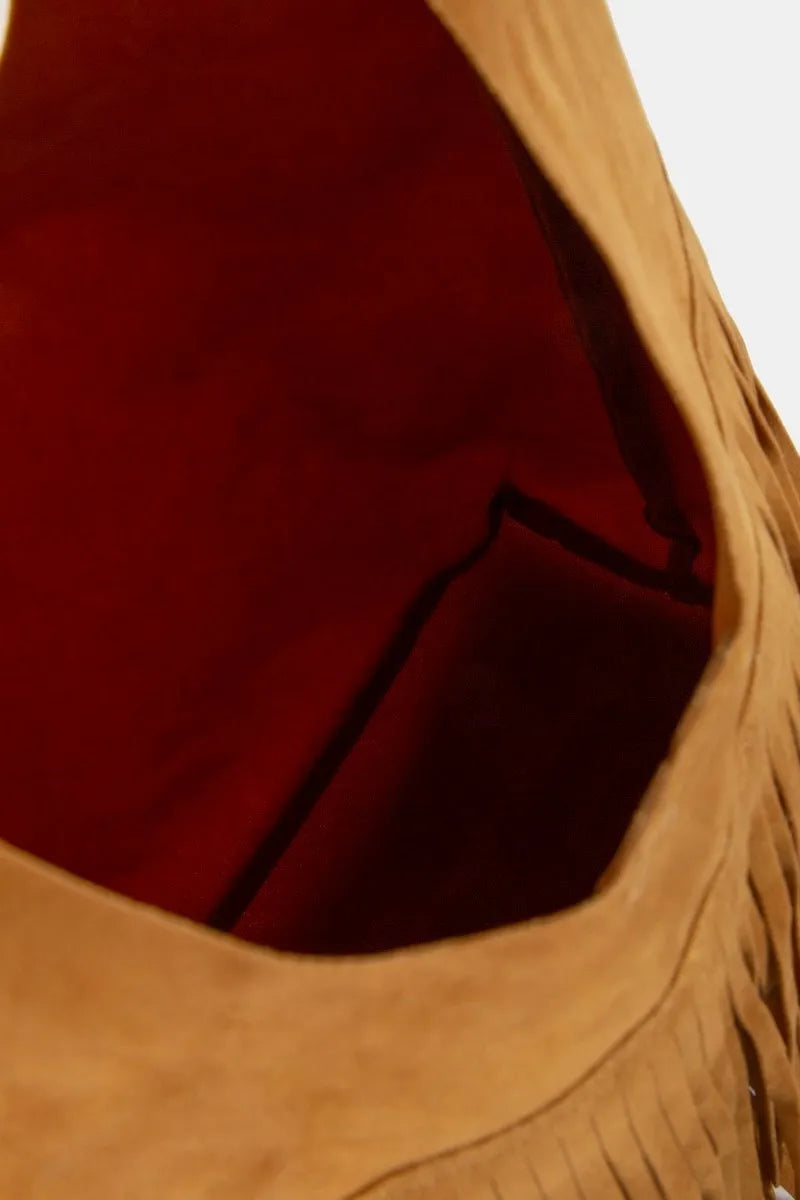 Fame Layered Fringe Detail Suede Hobo Bag Easy Apparels