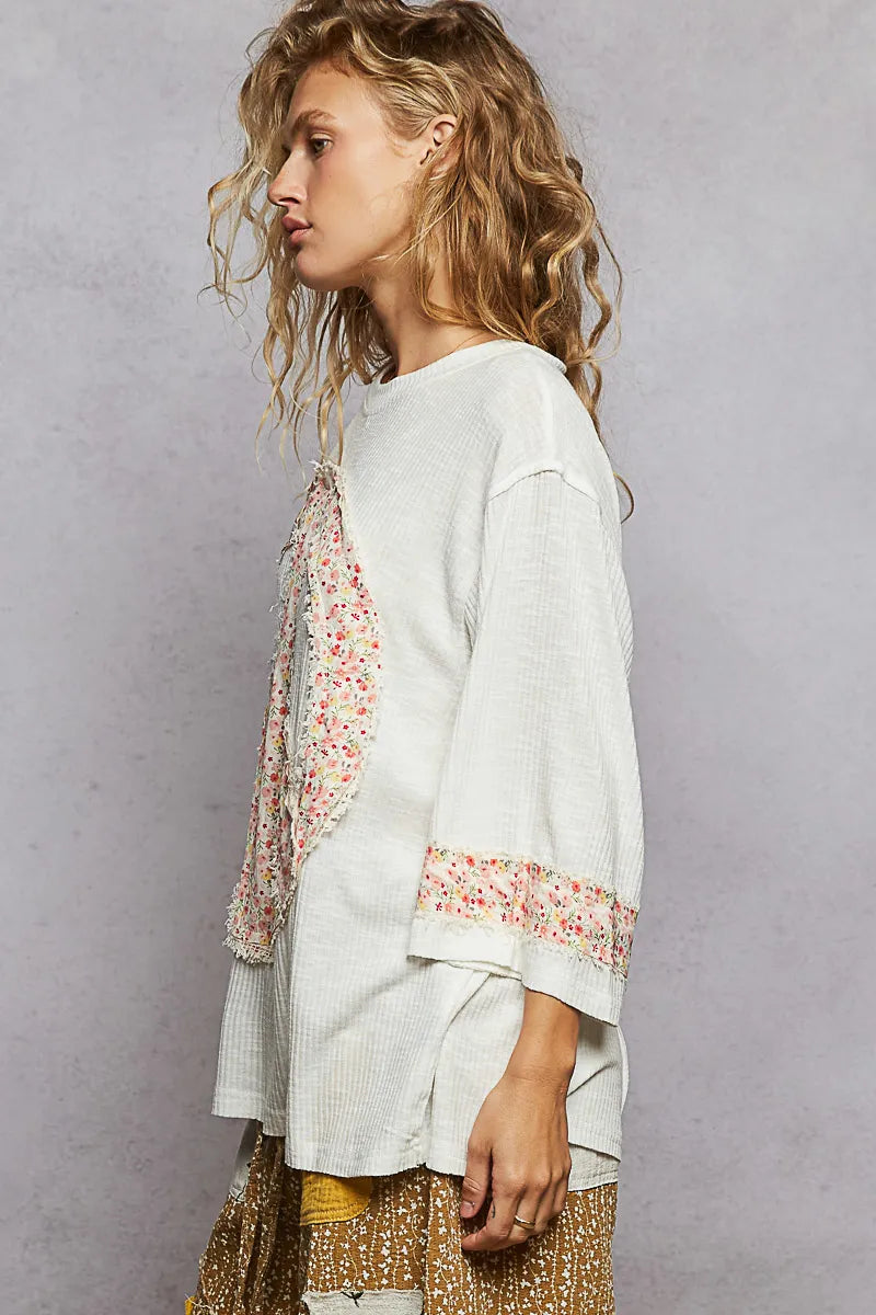 Trendsi POL Floral Peace Patch Drop Shoulder T-Shirt
