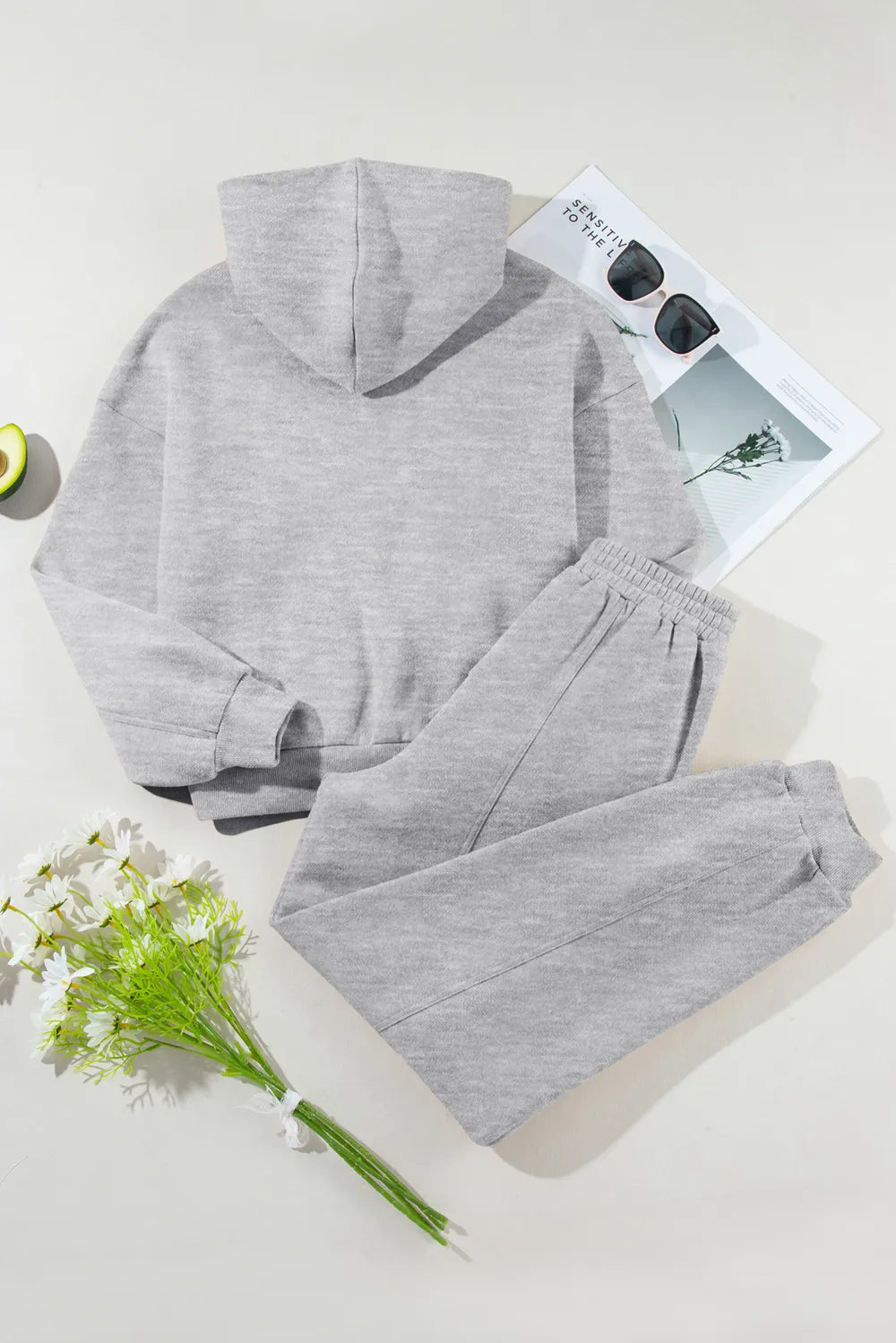 Dropped Shoulder Long Sleeve Hoodie and Pants Active Set Easy Apparels