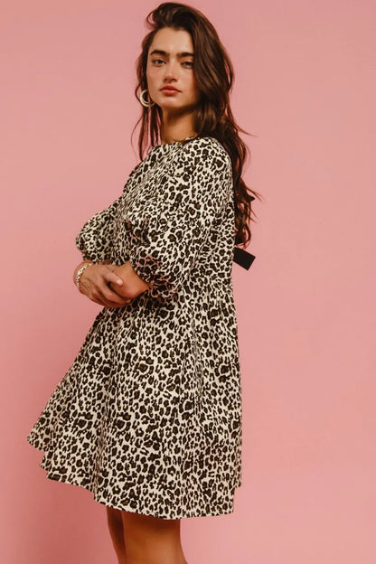 BiBi Leopard Denim Dress With Back Contrast Tie Detail Easy Apparels