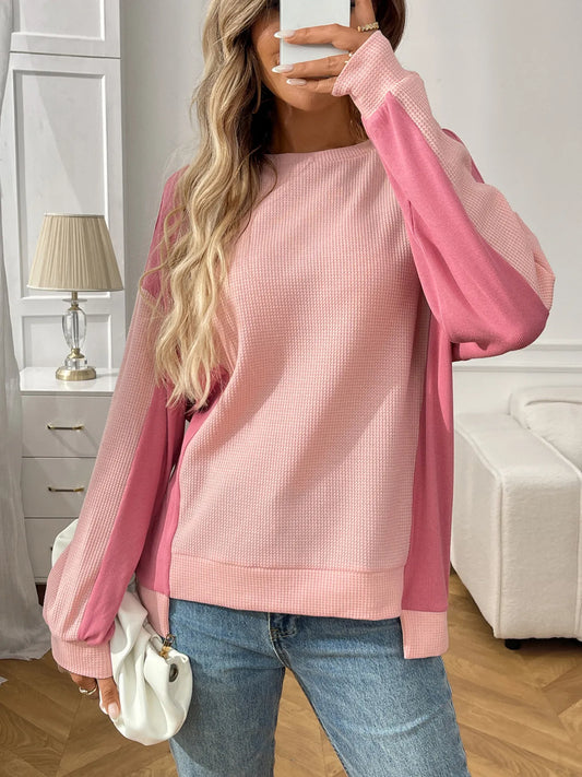 Trendsi Color Block Long Sleeve Sweatshirt Pink