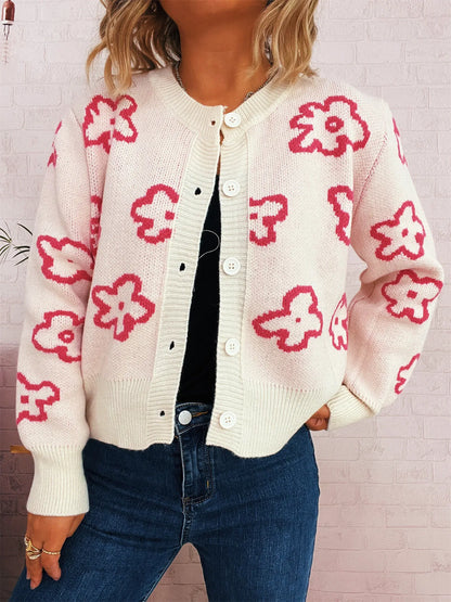 Floral Pattern Button-Up Cardigan Easy Apparels