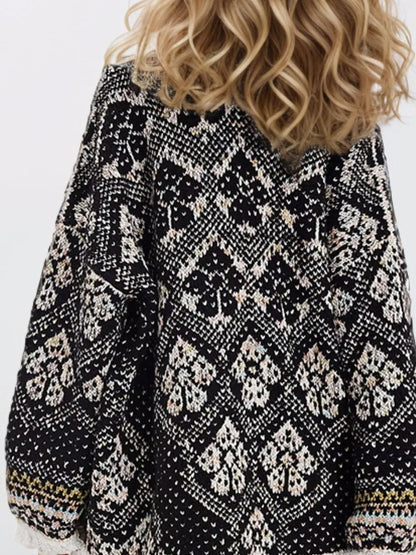 Open Front Long Sleeve Graphic Cardigan Easy Apparels