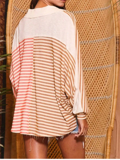 Trendsi Striped Button Front Casual Top