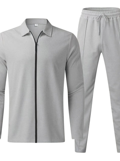 Men's Full Size Zip Up Top and Pants Set Plus Size Light Gray Easy Apparels