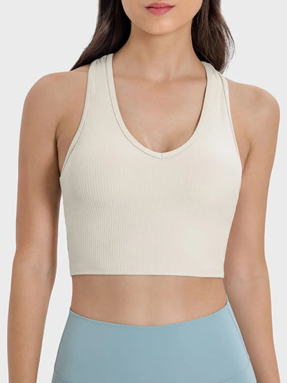 Millennia Scoop Neck Wide Strap Active Tank Beige Easy Apparels