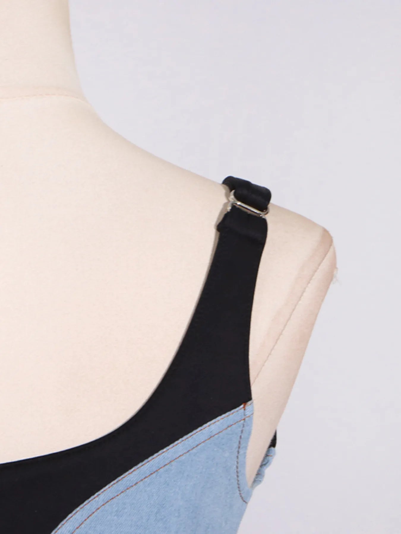 Contrast Adjustable Strap Denim Dress Easy Apparels