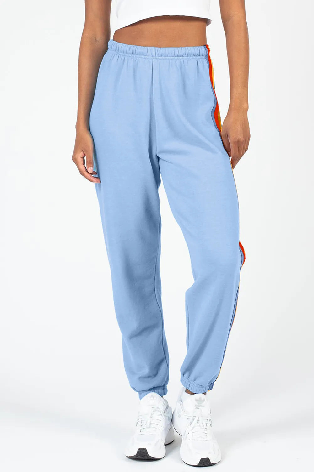 Contrast Striped Elastic Waist Active Pants Easy Apparels