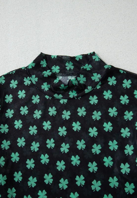 Trendsi Lucky Clover Mock Neck Long Sleeve Bodysuit