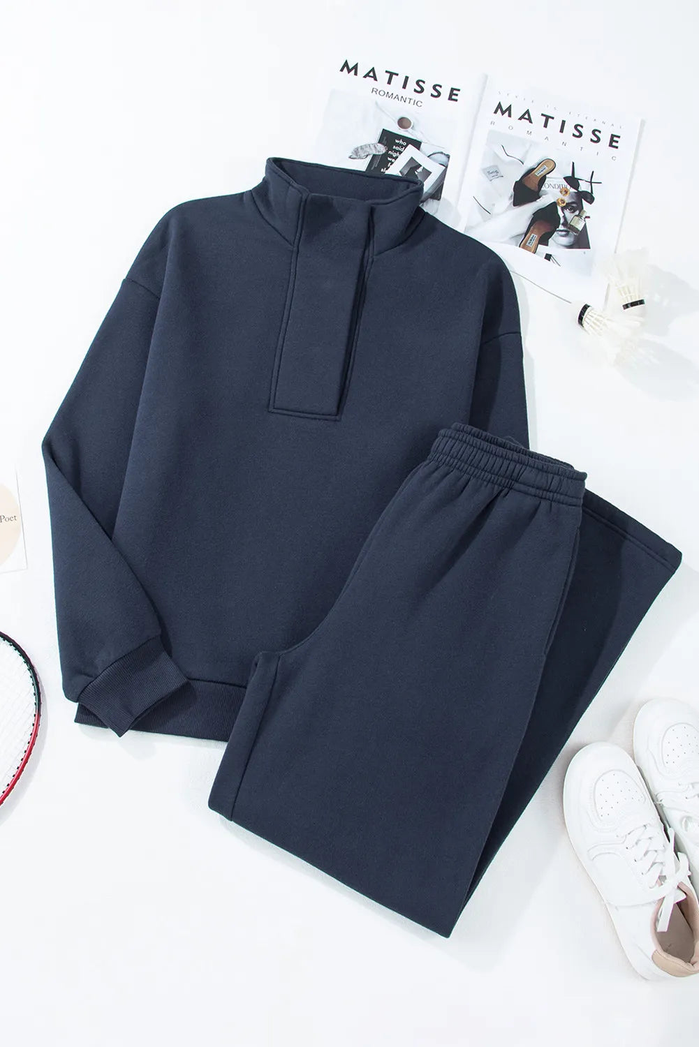 Half Snap Long Sleeve Top and Pants Active Set Easy Apparels