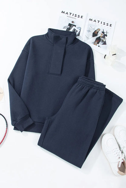 Half Snap Long Sleeve Top and Pants Active Set Easy Apparels