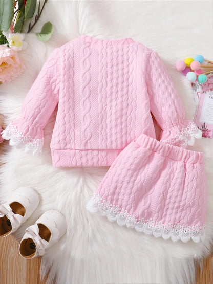 Children's Lace Detail Top and Skirt Set Easy Apparels