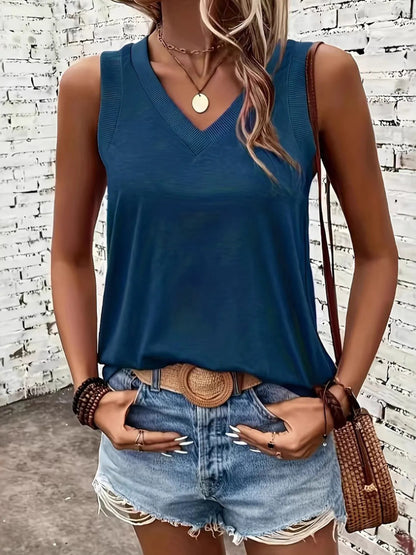 Trendsi V-Neck Tank Dark Blue