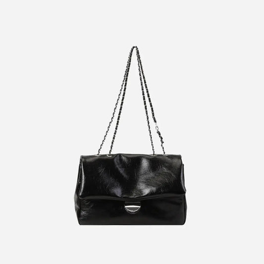 Textured PU Leather Shoulder Bag Black One Size Easy Apparels