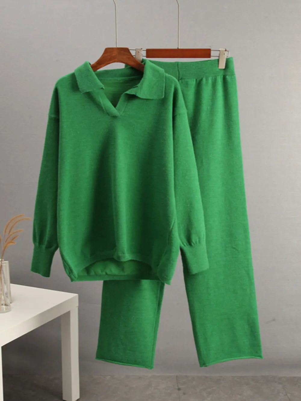 Johnny Collar Long Sleeve Top and Pants Sweater Set Easy Apparels