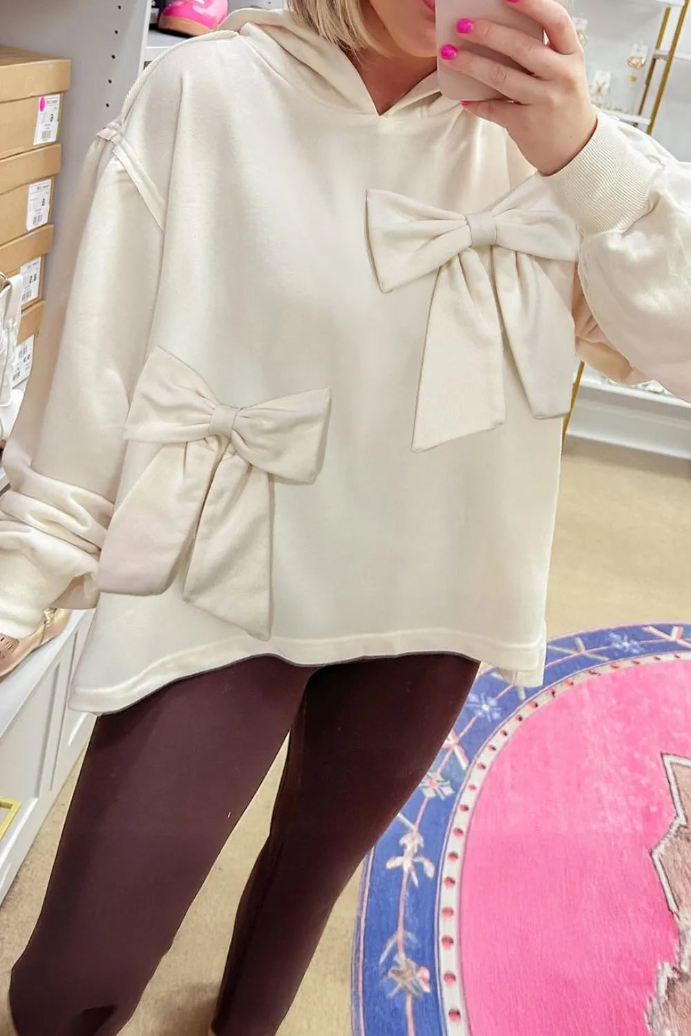 Trendsi Bow Detail Dropped Shoulder Oversized Hoodie