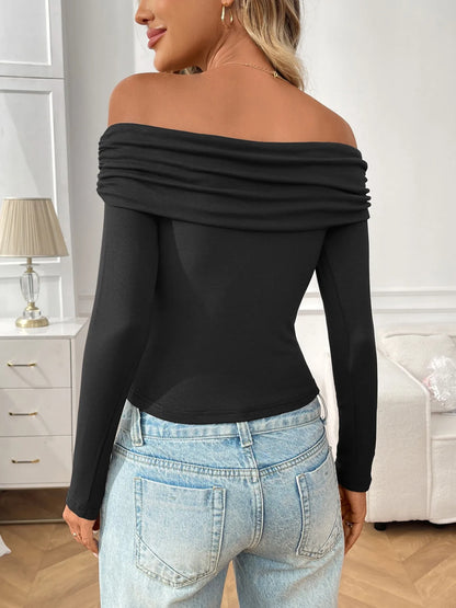 Trendsi Off-Shoulder Long Sleeve Fitted T-Shirt
