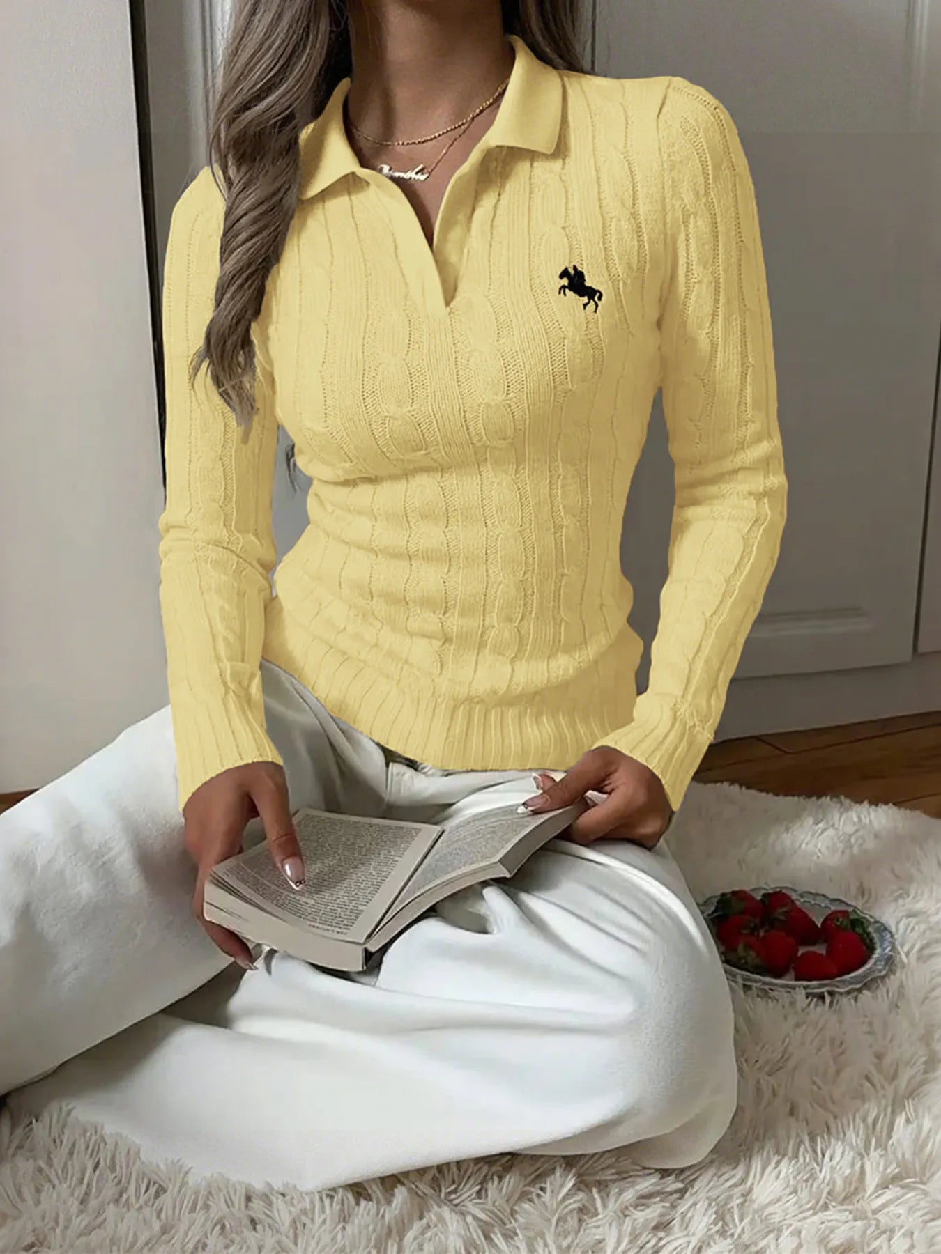 Trendsi Cable Knit Long Sleeve Sweater Yellow