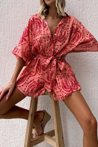 Printed Tie Waist Romper Easy Apparels