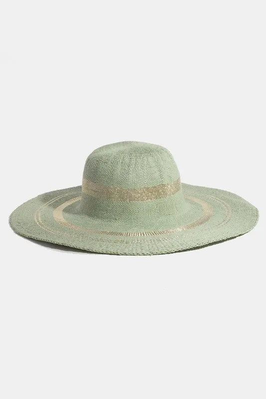 Fame Metallic Accent Trim Floppy Sun Hat Sage One Size Easy Apparels