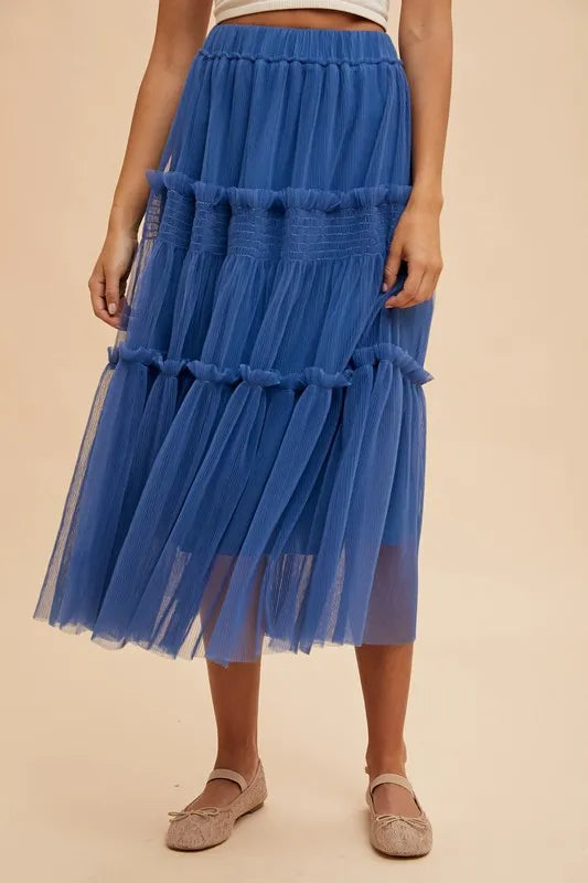 Annie Wear Tulle Tiered Midi Skirt Easy Apparels
