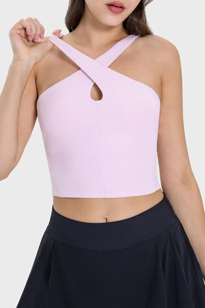 Millennia Crisscross Grecian Neck Active Cami Blush Pink Easy Apparels