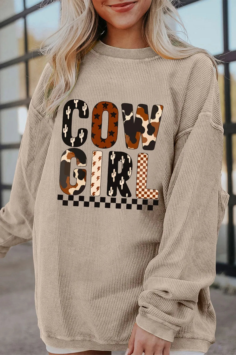 Trendsi Cowgirl Graphic Long Sleeve Sweatshirt