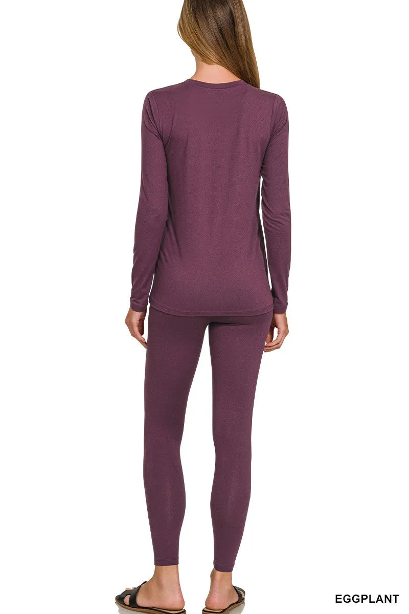 Zenana Microfiber Round Neck Top and Leggings Set Easy Apparels