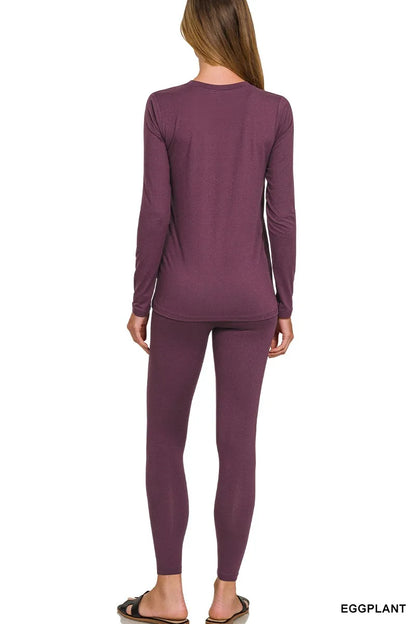 Zenana Microfiber Round Neck Top and Leggings Set Easy Apparels