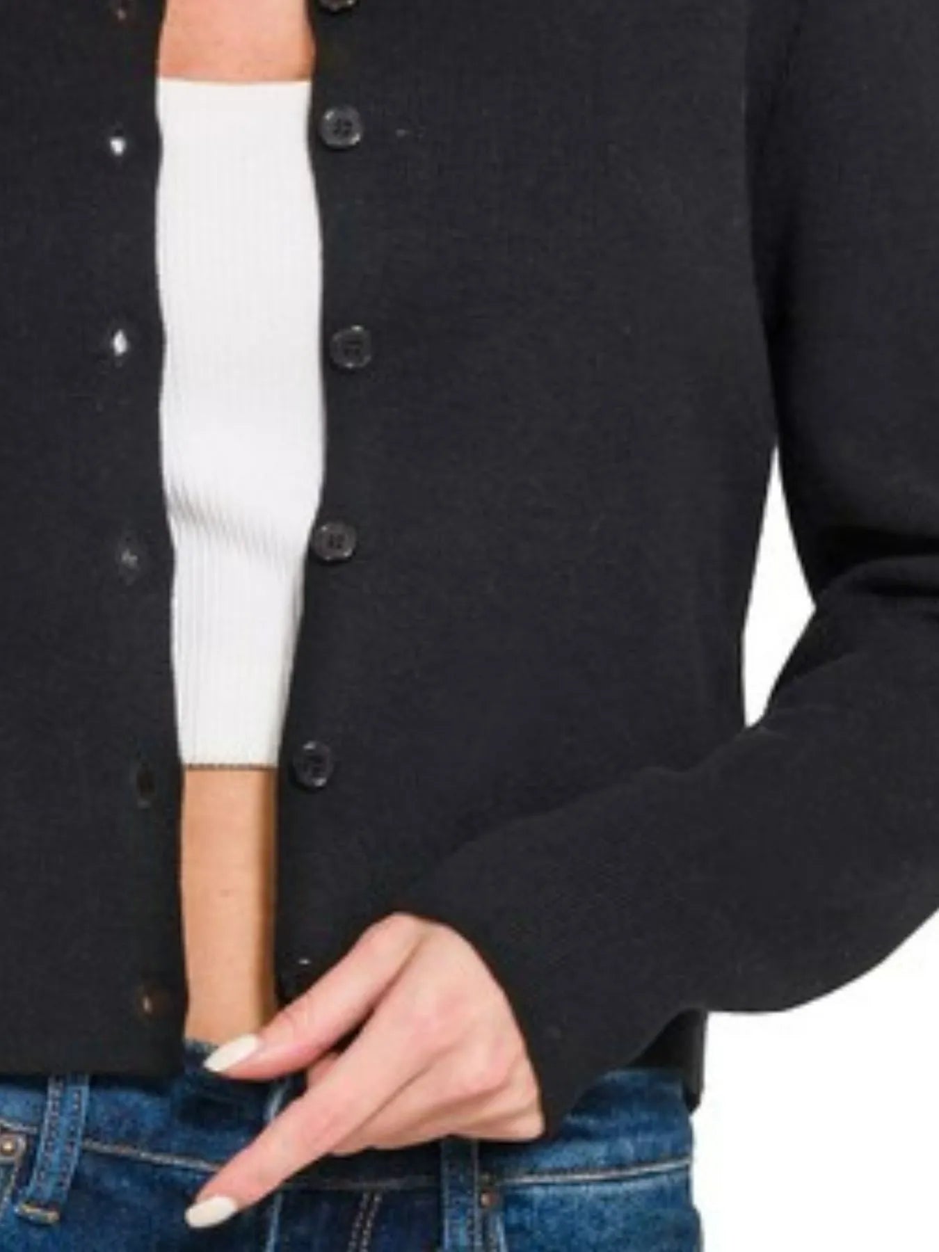 Zenana Button-Front Crewneck Long Sleeve Cropped Cardigan Easy Apparels