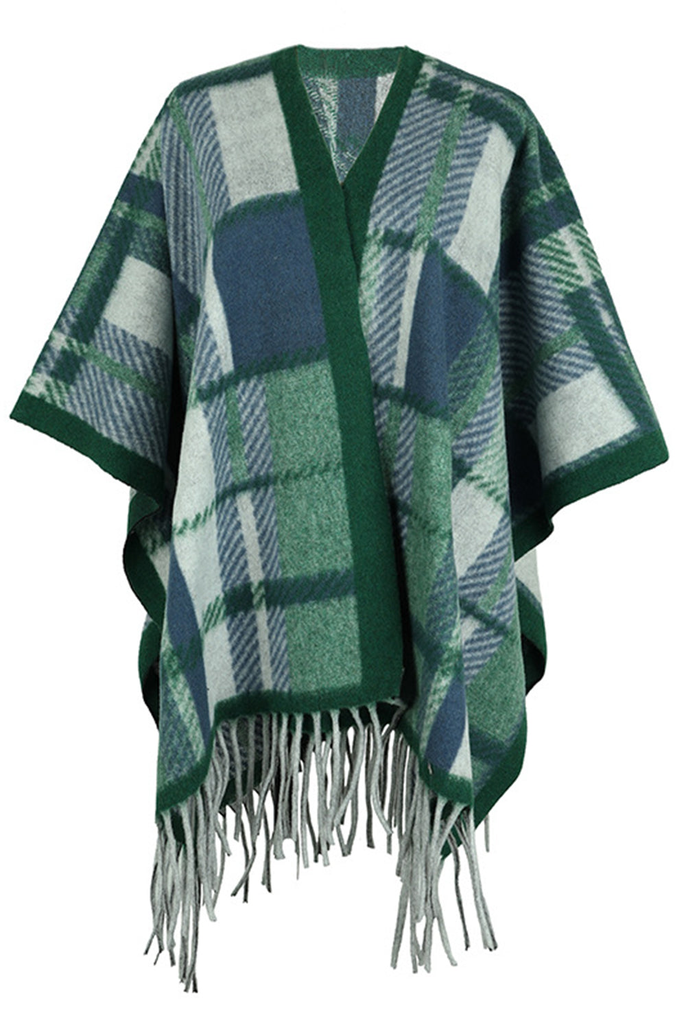 Cloak Sleeve Fringe Detail Poncho Green One Size Easy Apparels