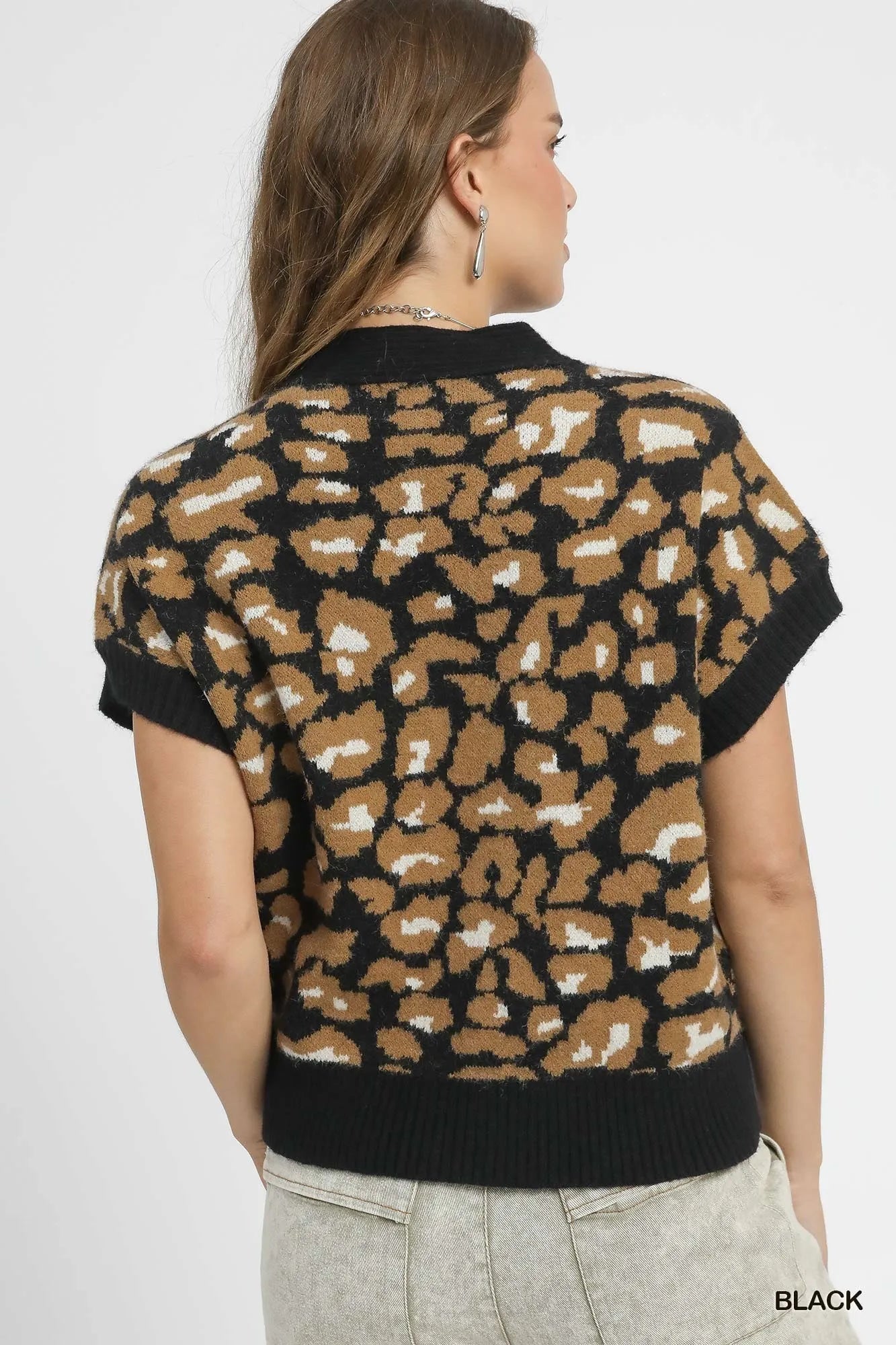 Umgee Leopard Button Down Short Sleeve Cardigan Easy Apparels