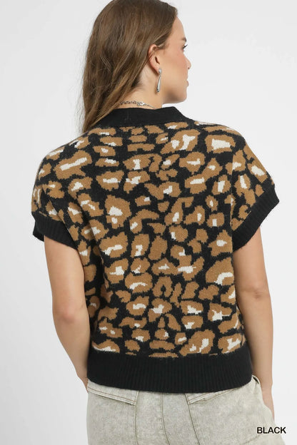 Umgee Leopard Button Down Short Sleeve Cardigan Easy Apparels
