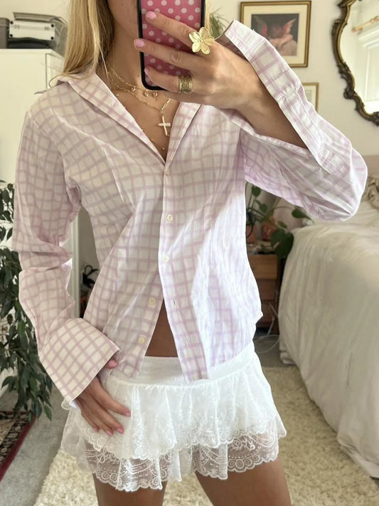 Trendsi Printed Button-Down Long Sleeve Shirt Lavender