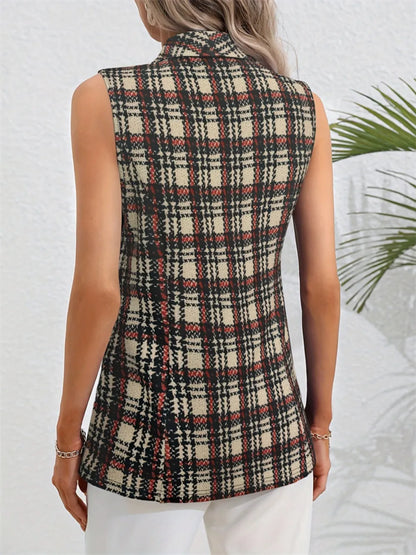 Plaid Button Up Collared Neck Vest Easy Apparels