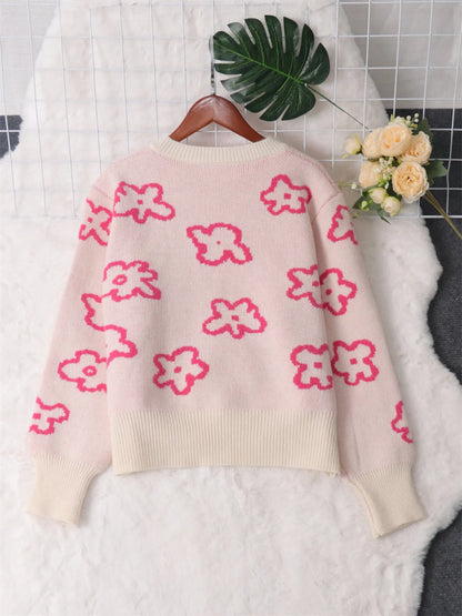 Floral Pattern Button-Up Cardigan Easy Apparels