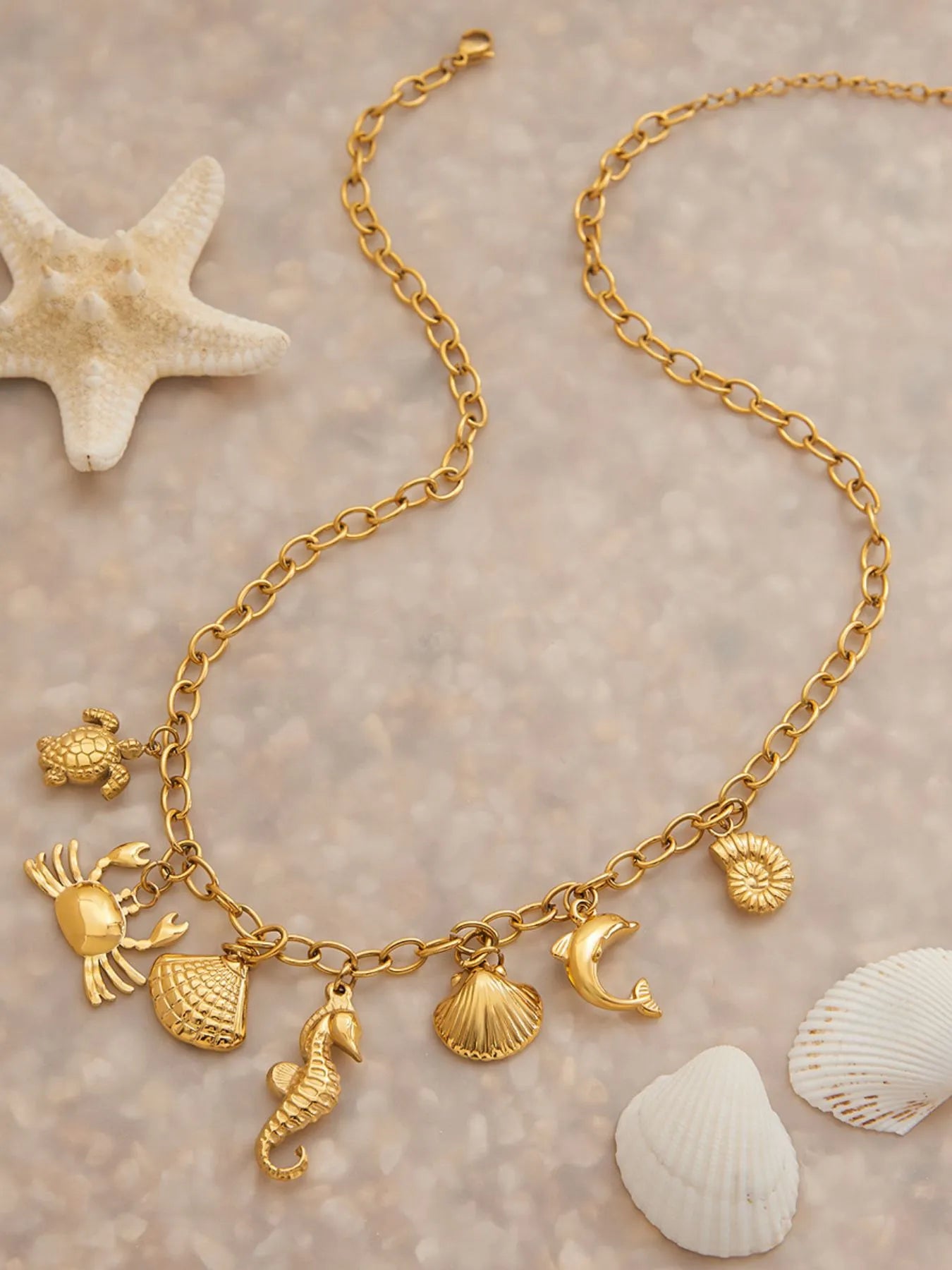 18K Gold-Plated Stainless Steel Ocean Theme Necklace Easy Apparels