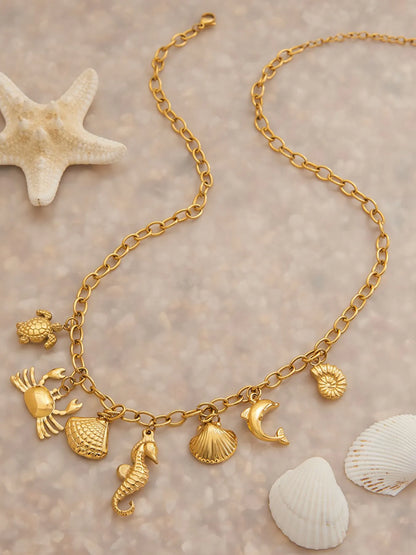 18K Gold-Plated Stainless Steel Ocean Theme Necklace Easy Apparels