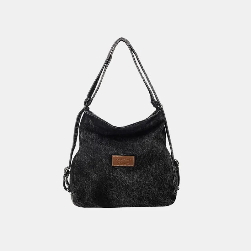 Adjustable Strap Denim Shoulder Bag Black One Size Easy Apparels