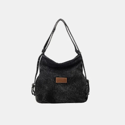 Adjustable Strap Denim Shoulder Bag Black One Size Easy Apparels
