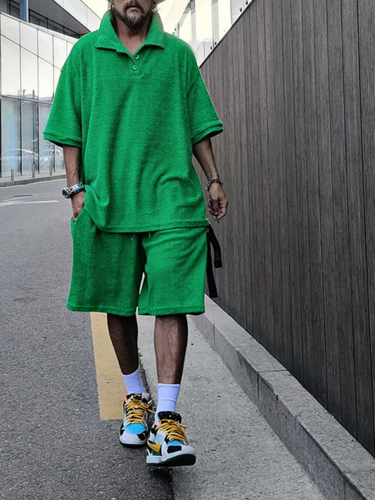Men's Plus Size Half Sleeve Top and Shorts Set Grass Green Easy Apparels
