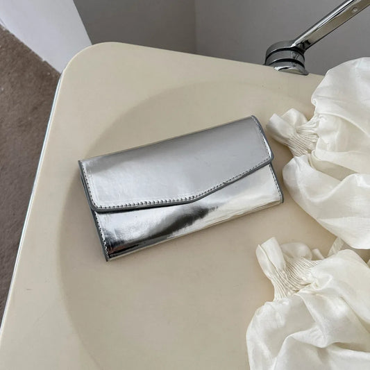 PU Leather Small Wallet Silver One Size Easy Apparels