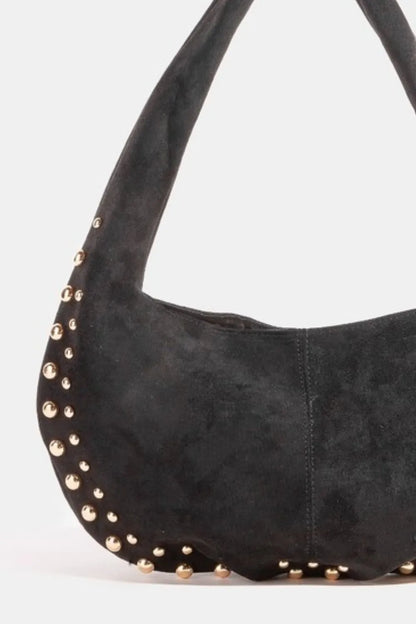 Fame Metallic Studded Faux Suede Hand Bag Easy Apparels