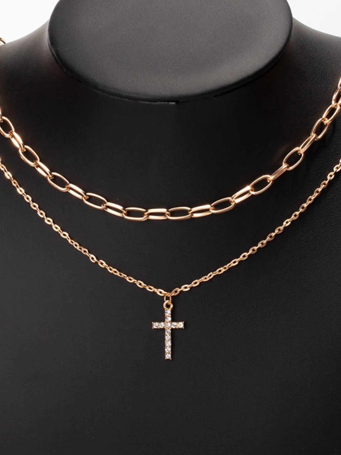 Double Layered Inlaid Zircon Cross Pendant Necklace Easy Apparels