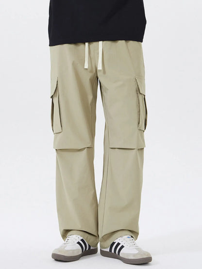 Men's Full Size Multi-Pocket Tactical Cargo Pants with Drawstring Waist Plus Size Easy Apparels