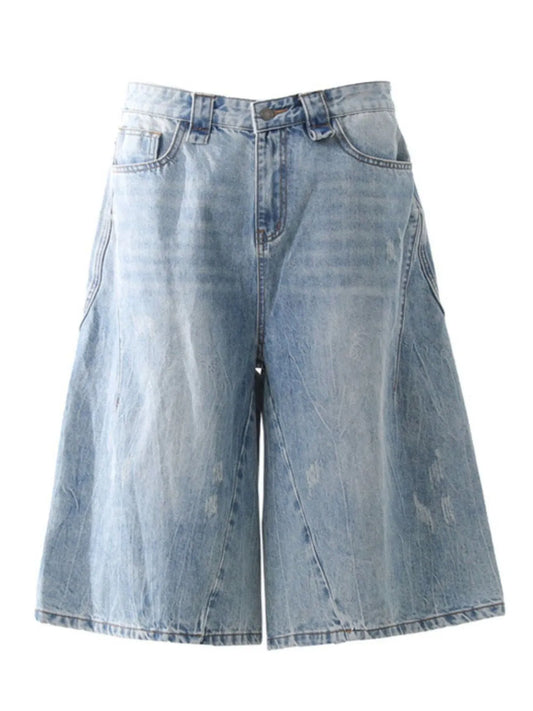 Men's Wide Leg Wash Denim Shorts Medium Easy Apparels