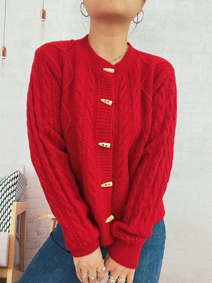 Cable Knit Button-Up Cardigan Easy Apparels