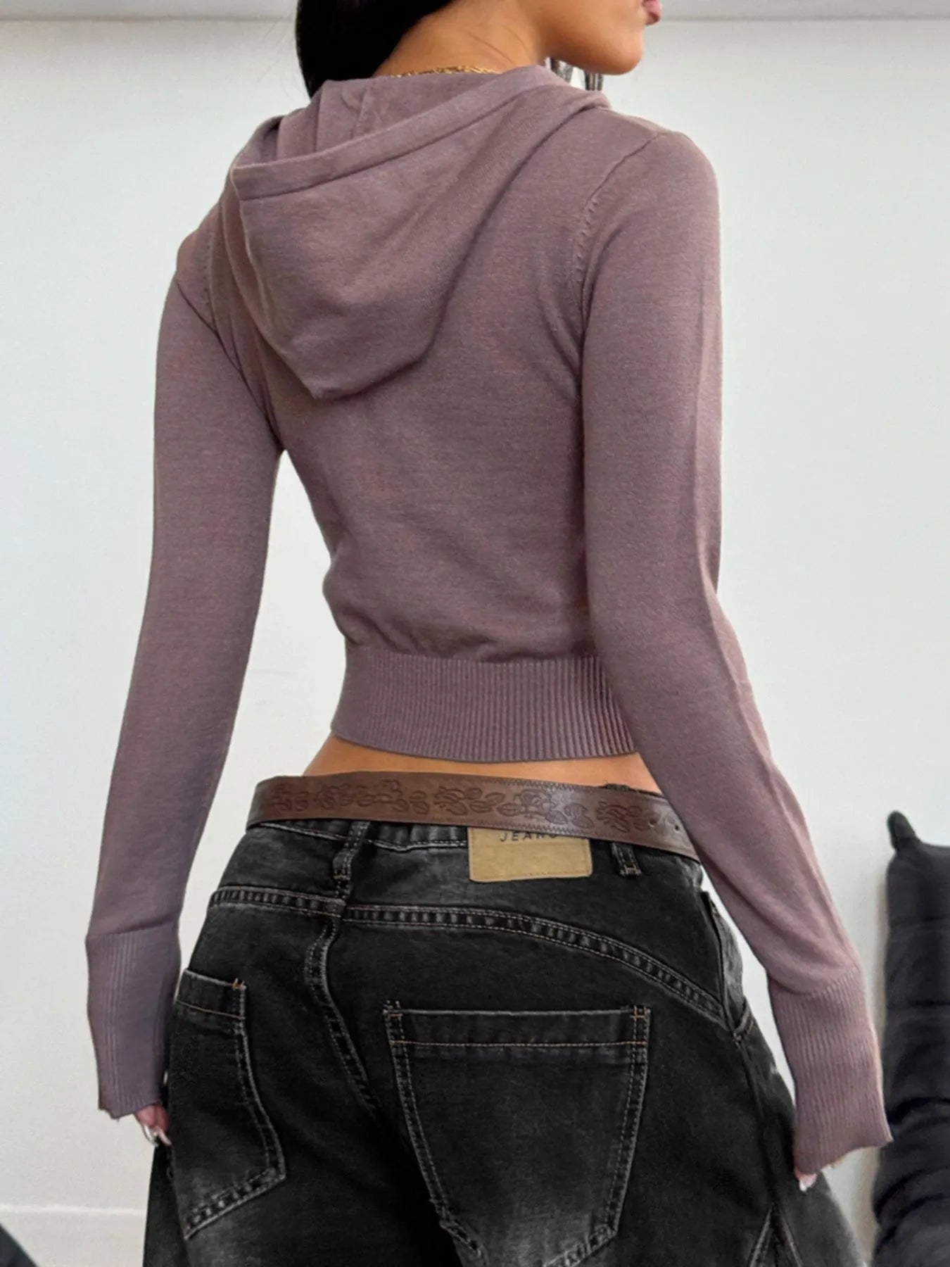 Drawstring Zip-Up Hooded Cardigan Easy Apparels