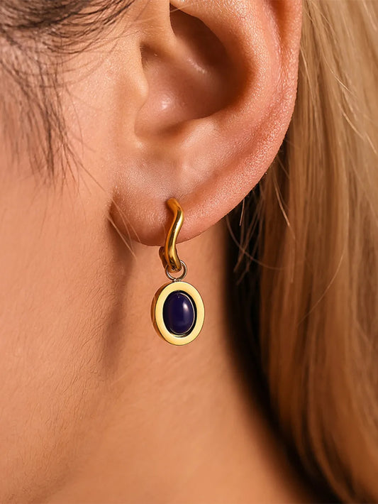 Stainless Steel Oval Drop Earrings Golden Kyanite One Size Easy Apparels